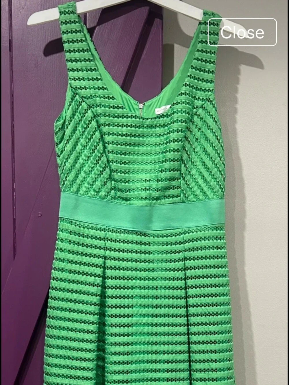 New York & Company Bright Green Textured Sleeveless Fit & Flare Dress